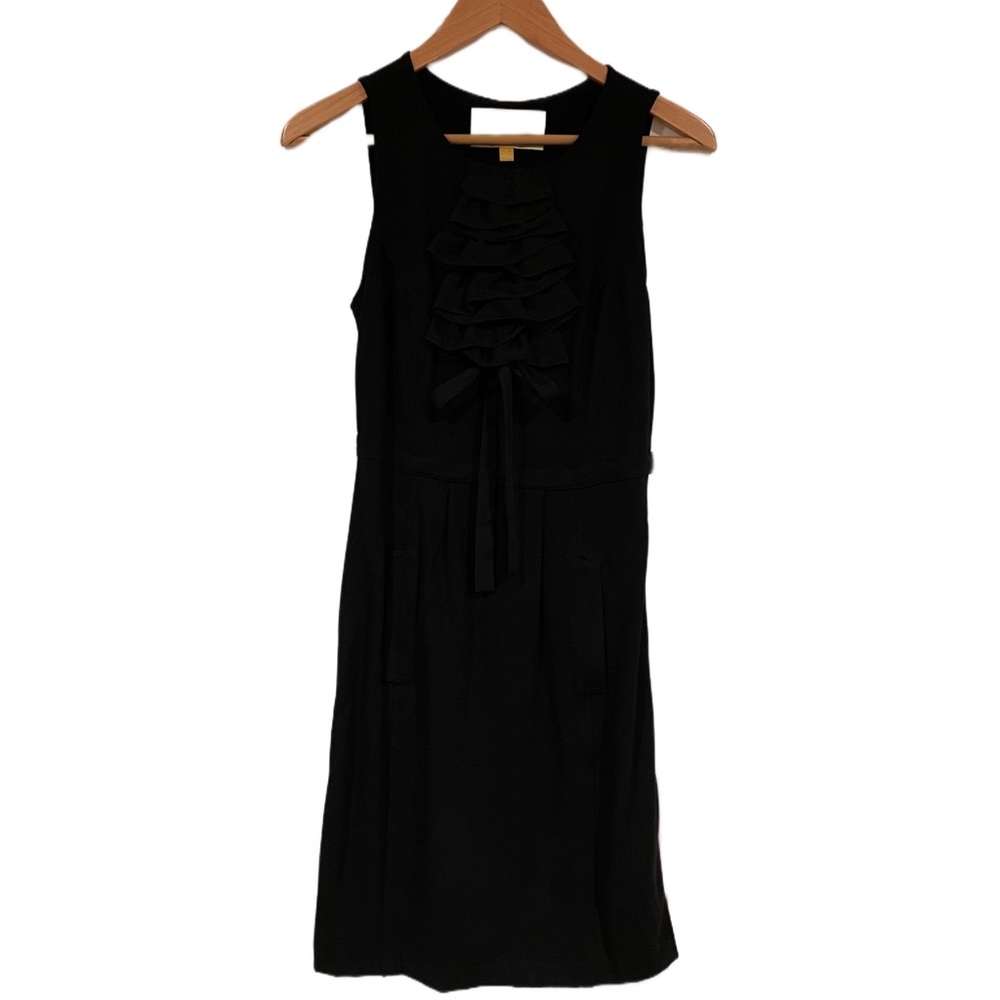 *ANTHROPOLOGIE* MIDI Career Dress, Sleeveless, Black, Ruffles, Ribbon, Size XS